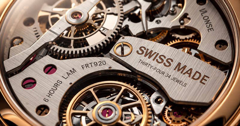 Đồng hồ đeo tay có dòng chữ Swiss Made trên mặt số