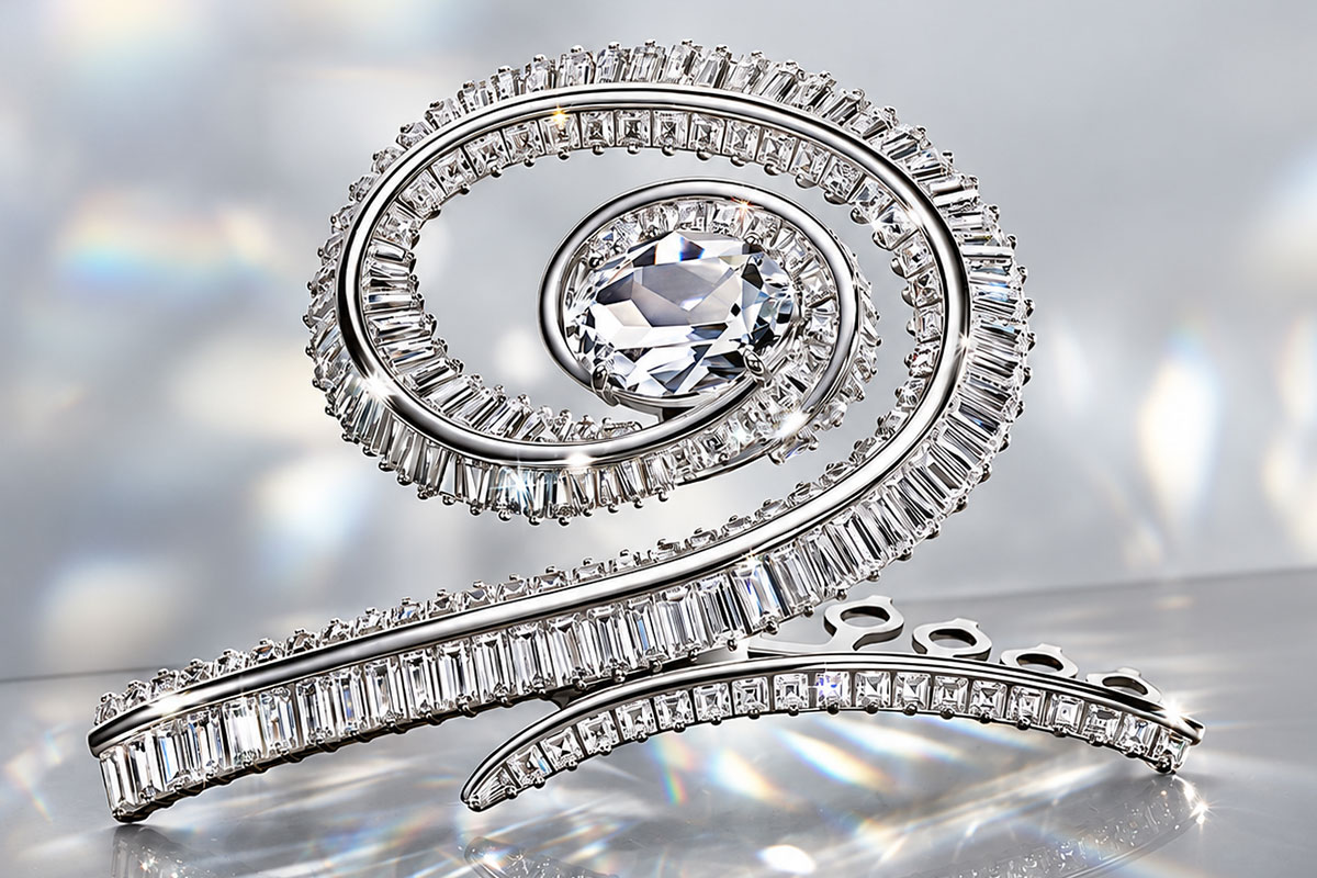Chi tiết kim loại mạ Rhodium trên trang sức Swarovski